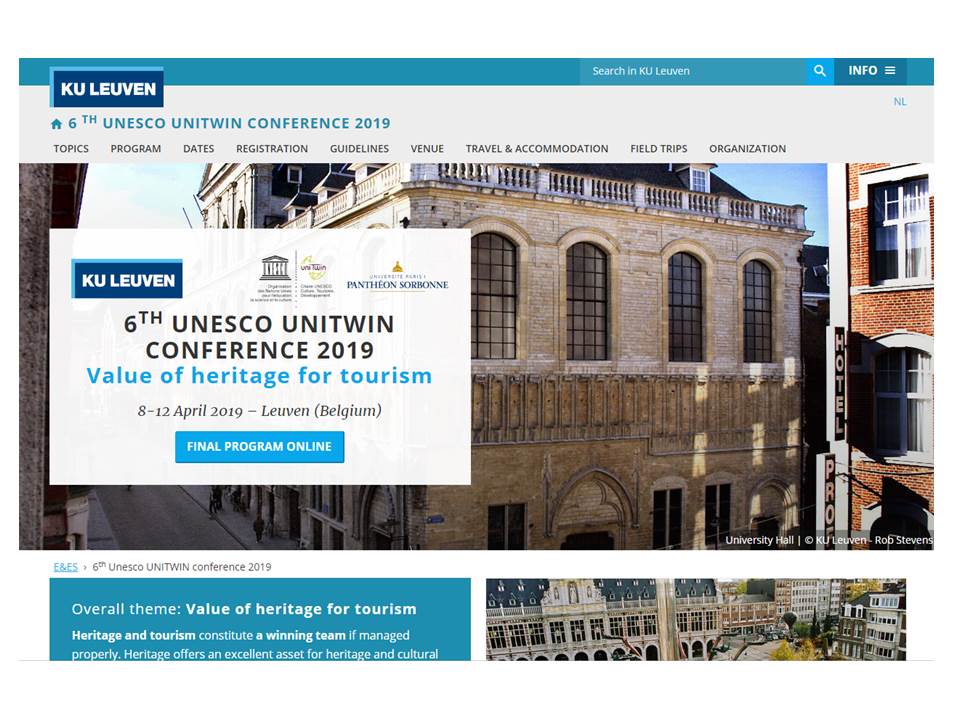 Reunión Red UNITWIN "Cultura, Turismo y Patrimonio" y 6th UNESCO Unitwin Conference (Leuven, Belgium, 8-12 abril 2019)
